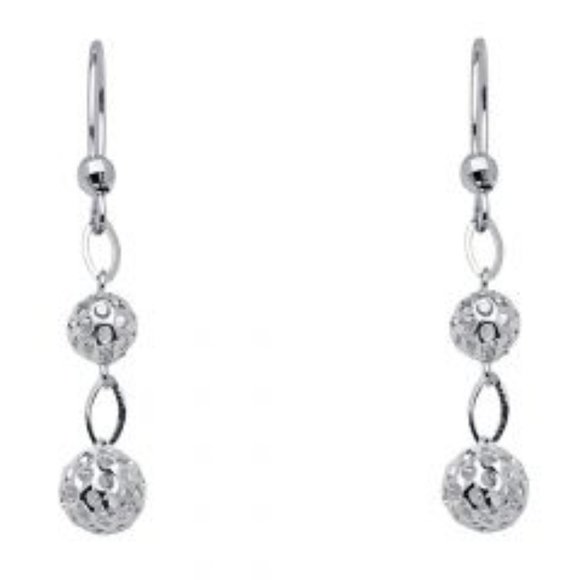 14K White Gold Hanging balls Earrings 1.5" inches